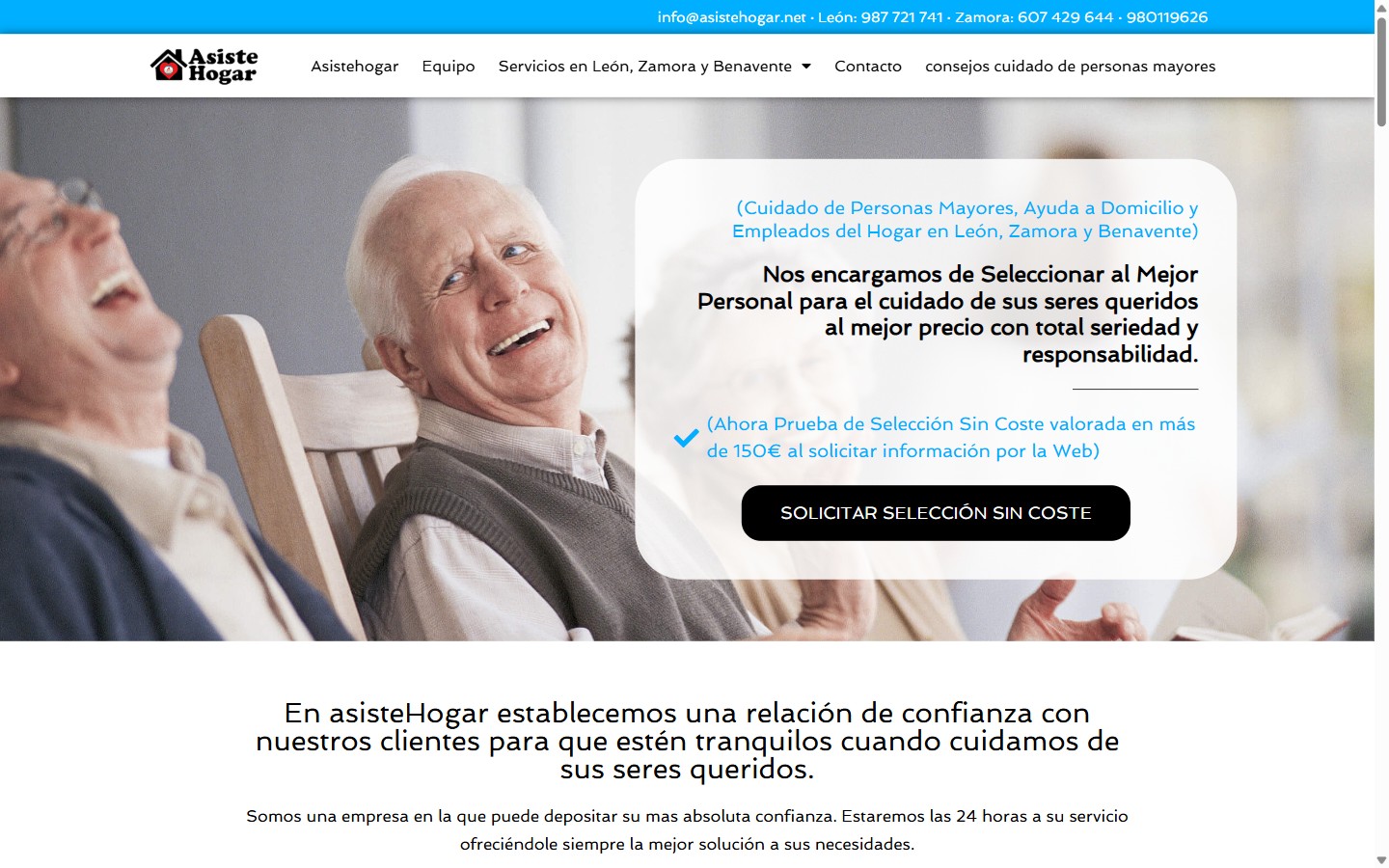 Asiste Hogar — web institucional ayuda a domicilio León Zamora