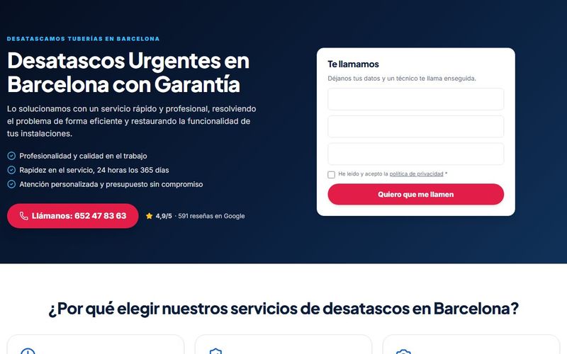 Desatascos Tuberías Barcelona — web migrada de WordPress a Next.js por Multiatlas